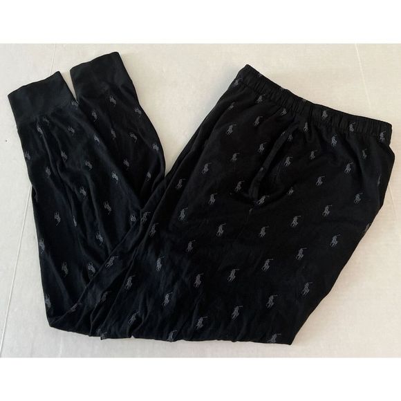 Polo Ralph Lauren Men Sz M Joggers Pants All Over Pony Logo Sleepwear Black/Gray - Picture 2 of 12